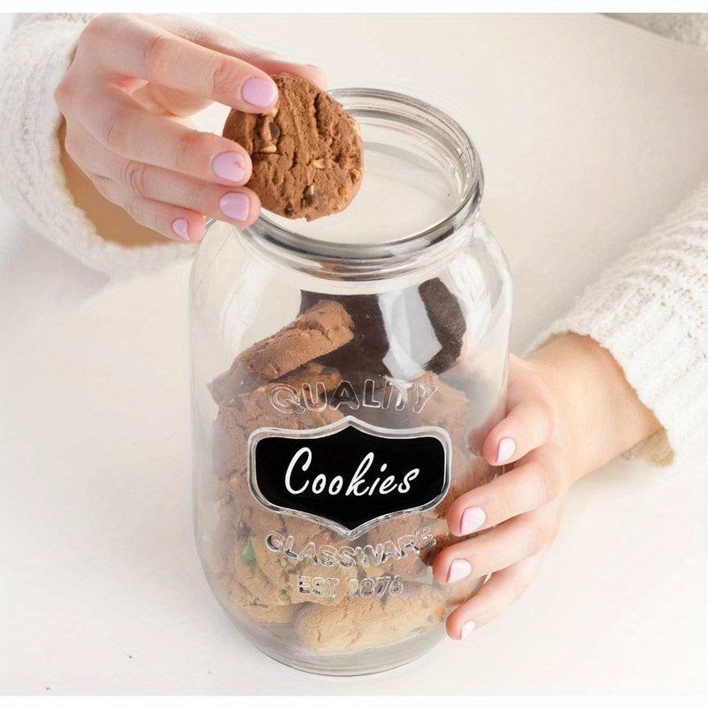 Jarras de vidrio redondo con tapas selladas, adecuadas para galletas, dulces, granos - Juego de jarras de galletas que incluye etiquetas de pizarra y lápiz - 3.79/7.57 tazas (2 piezas/1 pieza), transparentes