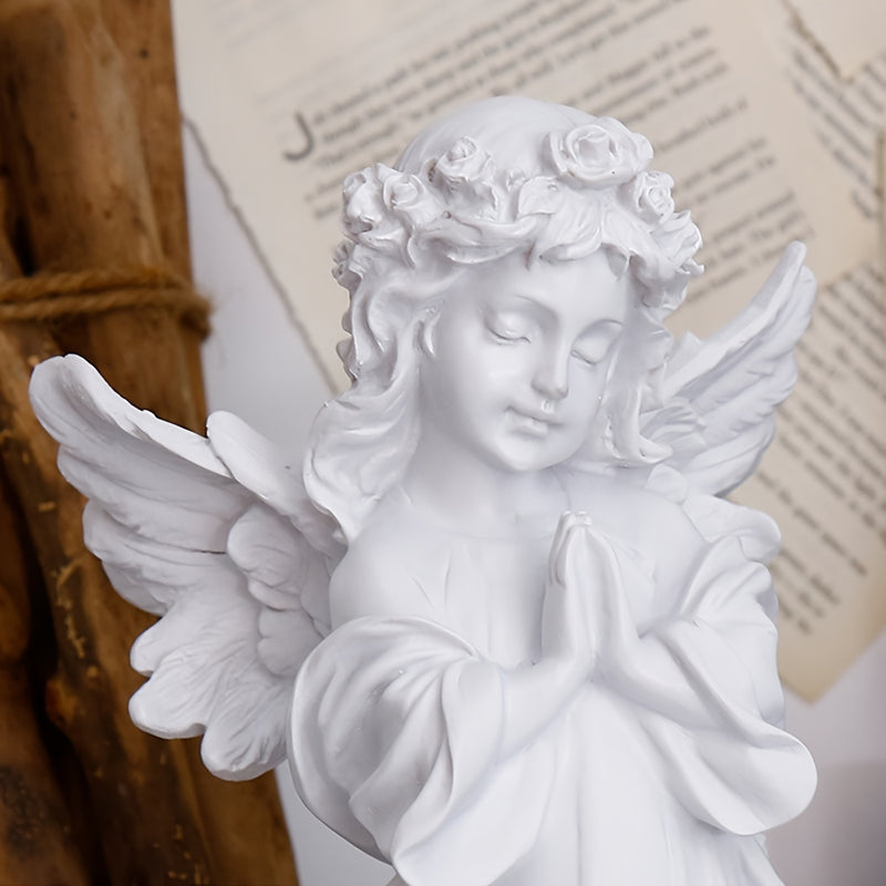 2 estatuas de ángel de resina, estilo retro con acabado blanco, decoración versátil para interiores y exteriores, ideal para decoración del hogar y Pascua, no requiere electricidad, acentos serenos para jardín y habitación, diseño elegante