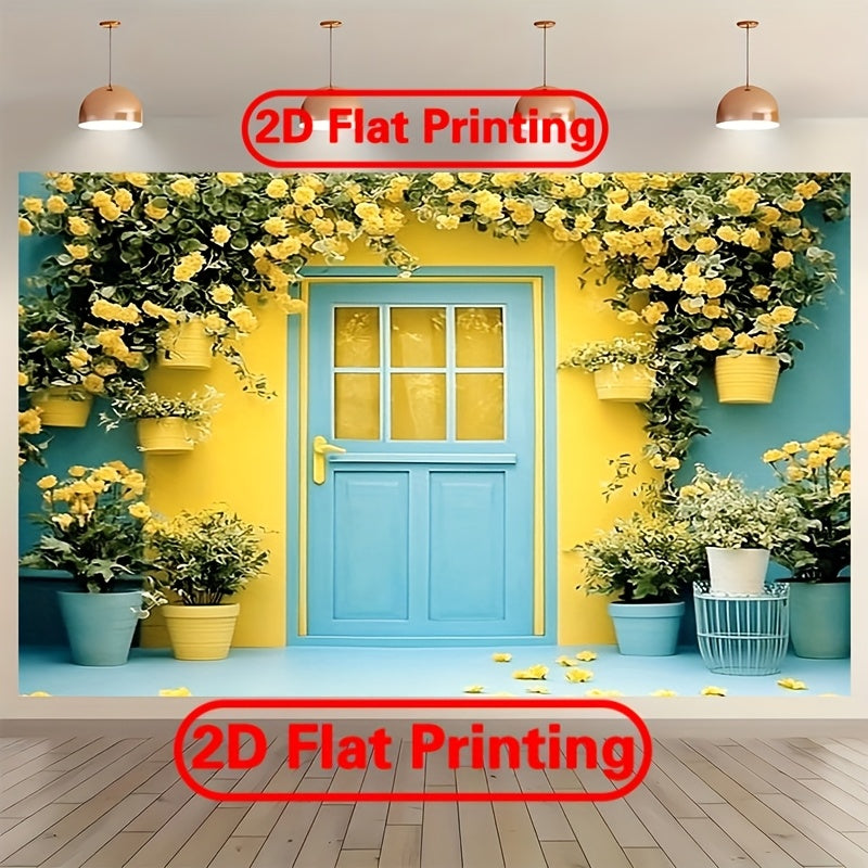 Telón Fotográfico de Jardín Primaveral 2D con Flores Amarillas - Tela de Poliéster para Fotos, Gran Tamaño, Decoración para Fiestas al Aire Libre y en Interiores, Perfecto para Celebraciones de Primavera, Adornos para Hogar y Estudio, Letrero Colgante pa