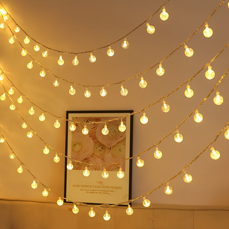 1 bola de luz LED con burbujas, cuerda de luces con esfera de cristal, decoración para habitación, ambiente cálido