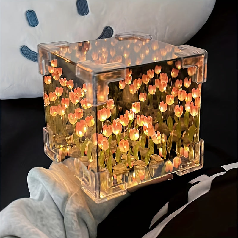 1pc 20LEDS/20 Flores Tulipán Nocturno DIY, Mar de Flores 3D, Accesorios de Escritorio Exquisitos, Regalos Íntimos para Novias, Familia, Compañeros de Clase y Amigos, Regalos para el Día de la Madre, Regalos de Cumpleaños