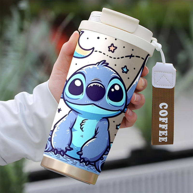 Taza de viaje de acero inoxidable Stitch de 18oz - Aislamiento de doble capa, Diseño de dibujos animados lindo, Ideal para bebidas calientes y frías, Perfecto para uso en coche, Taza de viaje para café