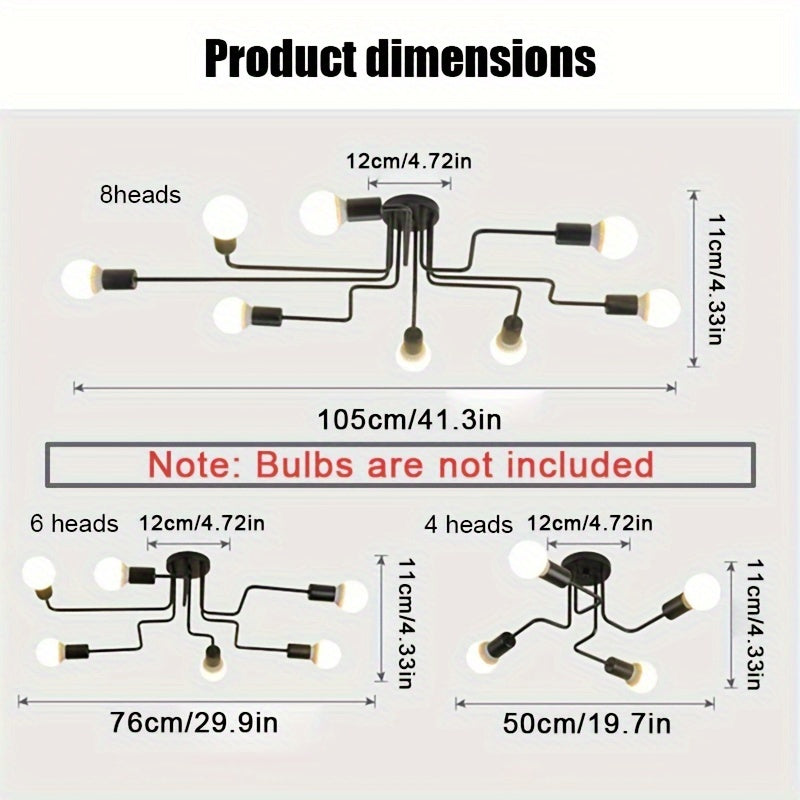 1pc Lámpara de techo moderna de estilo industrial con 4/6/8 cabezales, lámpara de varilla múltiple de hierro forjado para decoración del hogar, comedor, cafetería o bar