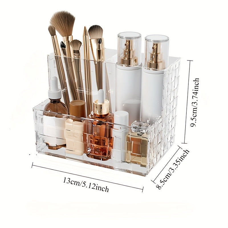Organizador de maquillaje transparente de lujo con divisores, almacenamiento de cosméticos para lápices de cejas y cuidado de la piel, organizador plástico liviano para baño o tocador, organizadores de maquillaje