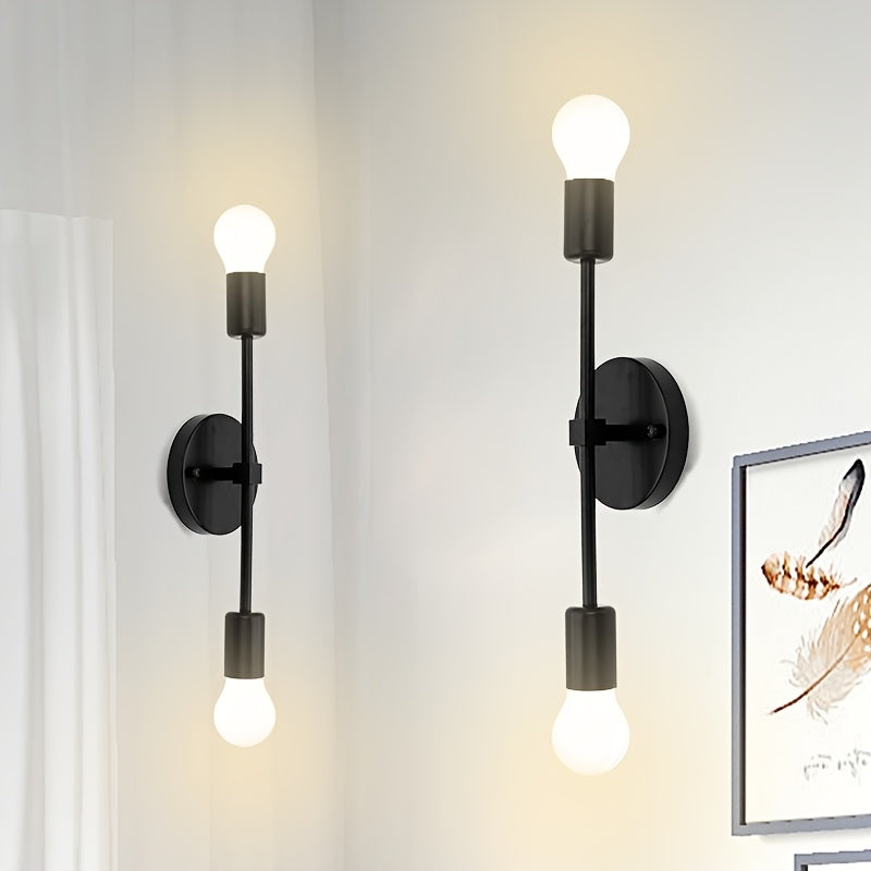 2 piezas, luz de pared clásica de doble cabeza, dorado mate, material de hierro, instalación horizontal/vertical, adecuada para baño, tocador, cabecera de cama, cocina, sala de estar, balcón, espacio interior, base E27, bombilla no incluida.