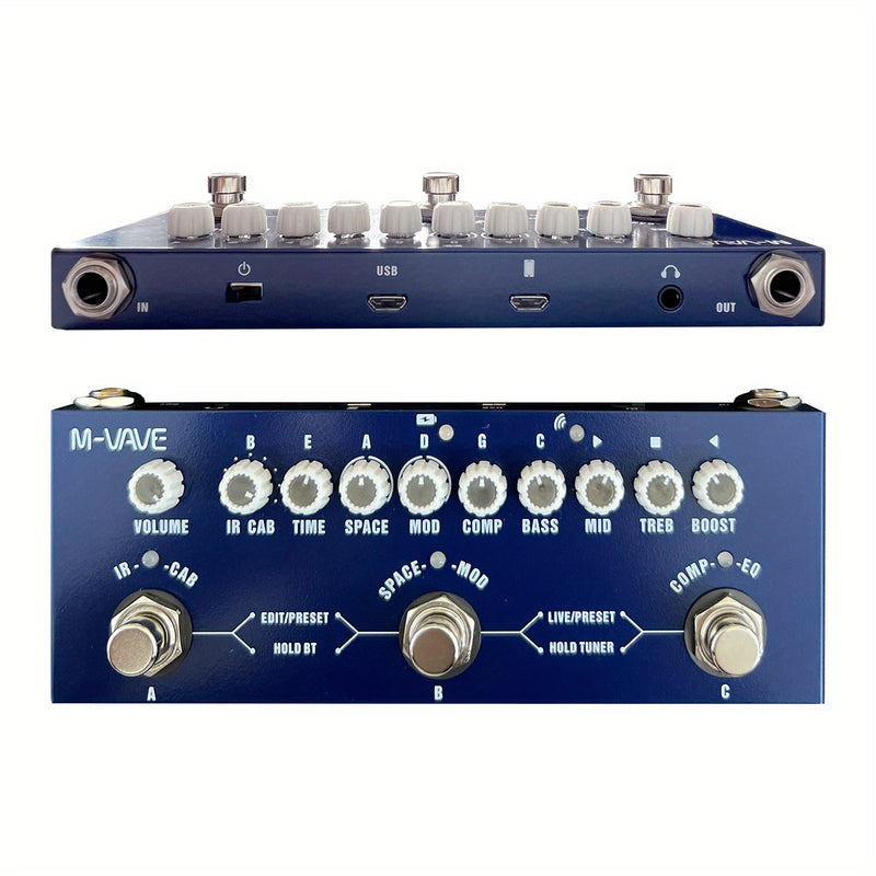 Pedal de Efectos de Bajo Portátil M-VAVE CUBE para Jóvenes con Interfaz de Audio Inalámbrica - Batería de Polímero de Litio Recargable, Compatible con USB, para Grabación de Teléfono y Reproducción de Música, Azul