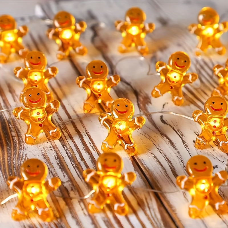 Luces de Cuerda Decorativas Navideñas para Interiores con Forma de Hombre de Jengibre en Alambre de Cobre