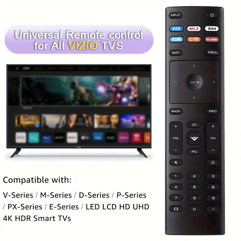 Control Remoto de Repuesto Universal para TV Inteligentes VIZIO - Compatible con XRT136, XRT140, XRT260, XRT112, XRT122, XRT302 y Más - Funciona con la Serie V, Serie M, Serie D, Serie P, Serie PX, Serie E - Sin Configuración Necesaria, Conectar y Listo