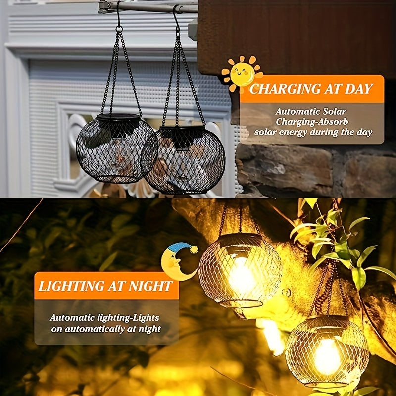 2pcs/4pcs Nueva Linterna Solar Exterior, Versión Mejorada Lámpara Solar Colgante para Jardín Exterior, Candelabro Metálico Decorativo, Luz Solar de Árbol Adecuada para Jardín, Patio y Camino