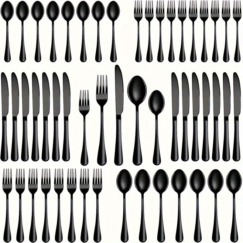 Juego de cubiertos de acero inoxidable estilo occidental, 40 piezas, para 8 personas, color negro, incluye cuchillo, tenedor, cuchara, tenedor de postre y cuchara de postre, ideal para restaurantes familiares, hoteles y banquetes de bodas, seguro para la