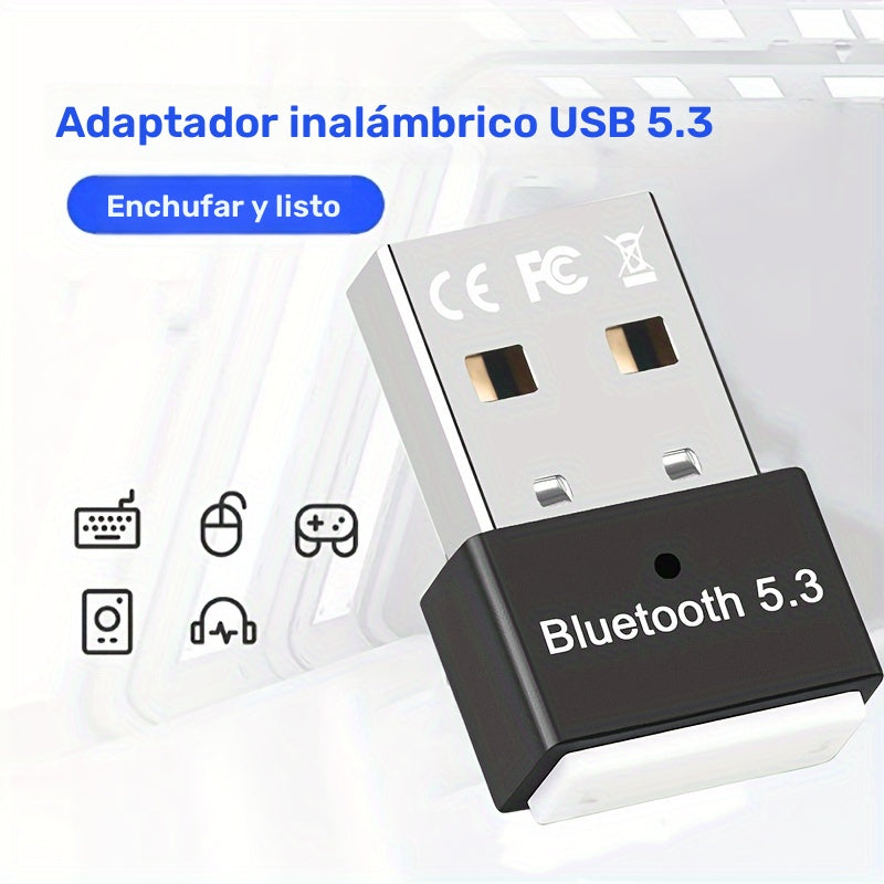 Adaptador USB Inalámbrico 5.3 Para PC, Receptor Dongle Inalámbrico USB Para Computadora Portátil/auriculares/teclado/altavoces De Mouse, Para Windows 11/10/8.1 Plug And Play, Compatibilidad Automática Con Versiones Anteriores Con Dispositivos 3.0/4.0/5.0