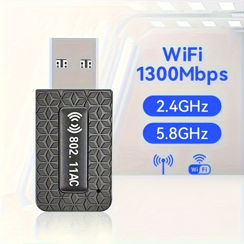Adaptador WiFi Router para escritorio con 1300Mbps, doble banda 2.4GHz y 5.8GHz, antena de alta ganancia, modo USB, compatible con Windows 7/8/8.1/10/11, batería de botón no recargable, no incluye batería, router para hogar y oficina.