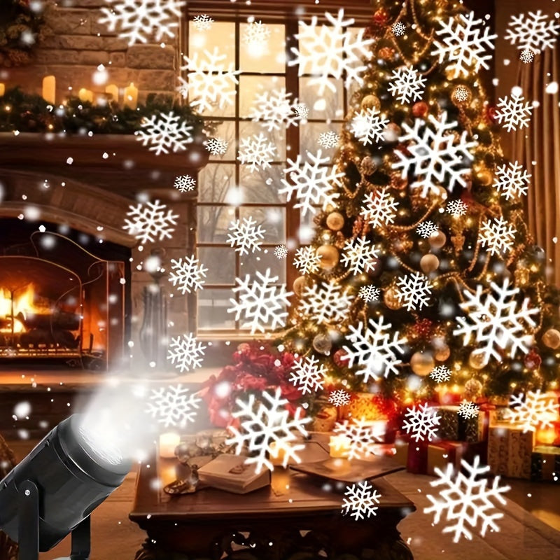 Proyector de copos de nieve con USB, perfecto para decoración navideña en interiores, fiestas de Navidad, luz escénica con patrón giratorio de copos de nieve
