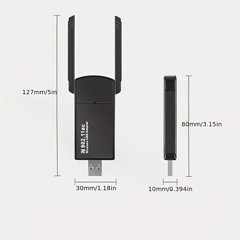 Adaptador sin varillas para PC de Escritorio Adaptador de Red USB 1300Mbps con Antena Doble Banda de Alta Ganancia Integrada 5G/2.4G - ¡Conecta y Usa inmediatamente tu PC con WiFi y función de punto de acceso móvil compatible con Windows 10/11!