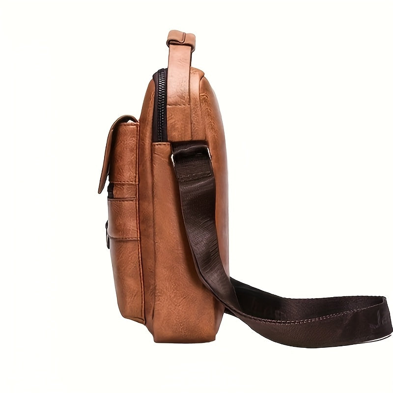 Bolsa cuadrada neutra para hombre, bolso de hombro unisex, bolso casual de negocios vertical vintage para hombre.