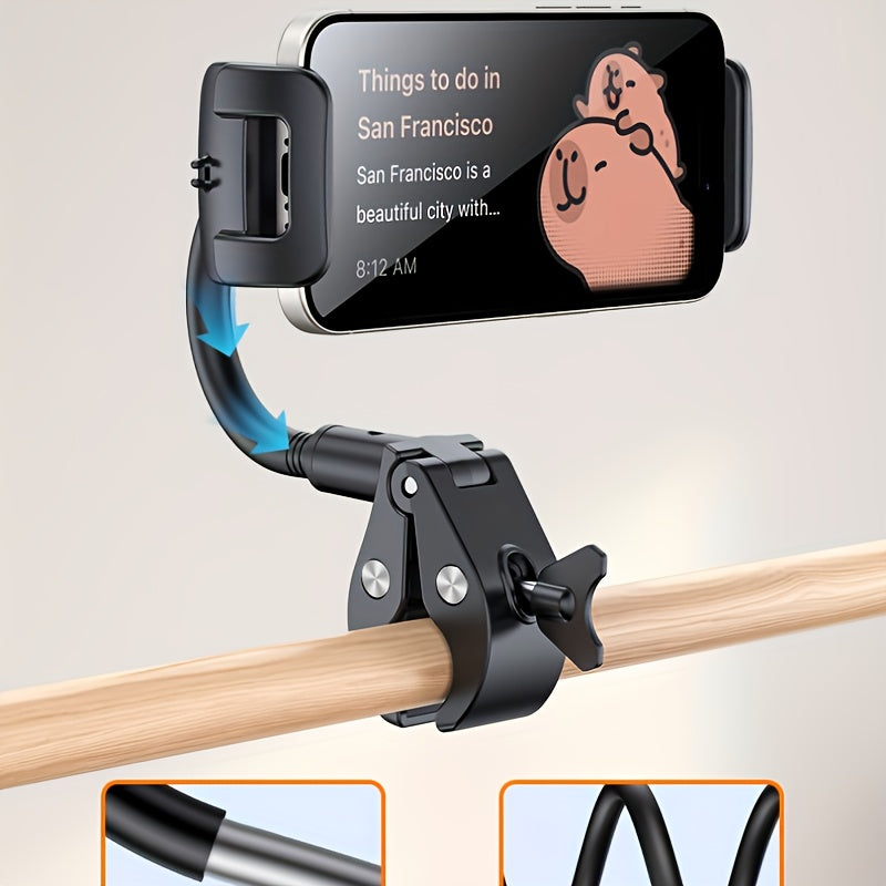 LuoMulong 24" (61cm) Soporte de micrófono de cuello de ganso largo negro con soporte para teléfono inteligente - Aleación de aluminio duradera, ideal para transmisión en vivo, grabación y conciertos al aire libre, equipo de conciertos al aire libre | Sop