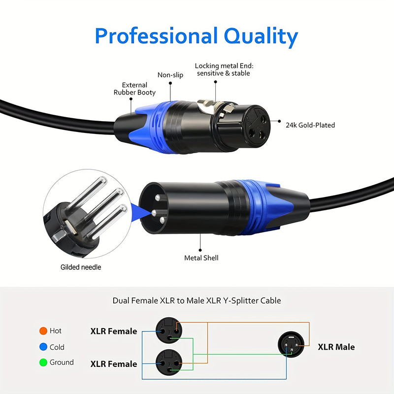 Cable de Micrófono Divisor en Y de 3 Pines XLR Hembra a Doble XLR Macho - Cable de Audio Balanceado para Grabación de Micrófono Estéreo - Idea de Regalo para Eid Al-Adha Mubarak para Músicos e Ingenieros de Sonido