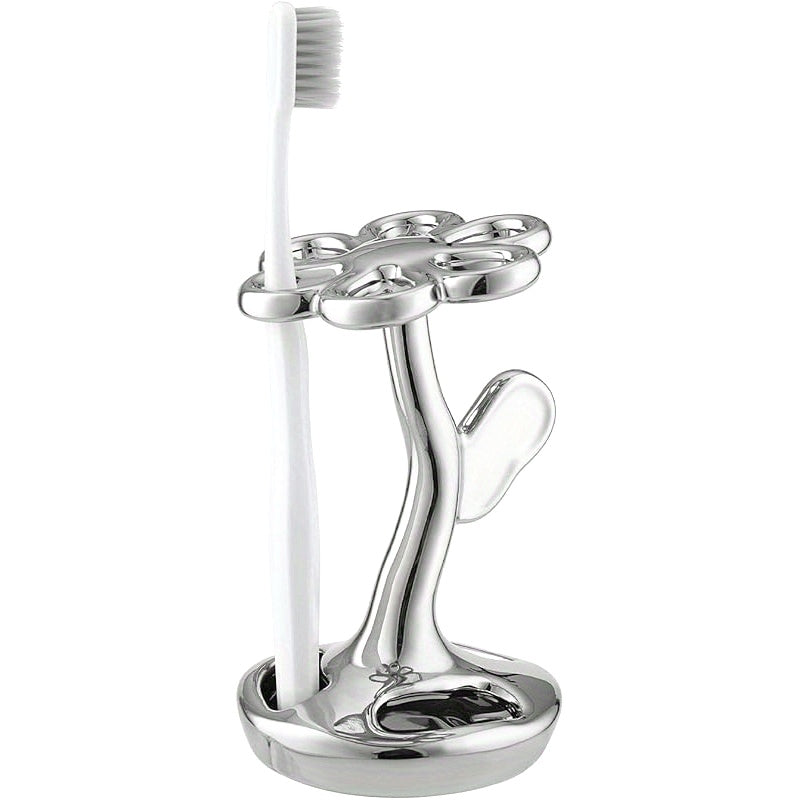 Portacepillos de dientes para baño, contenedor de almacenamiento cerámico en forma de flor, puede sostener 6 cepillos de dientes estándar (Plateado)