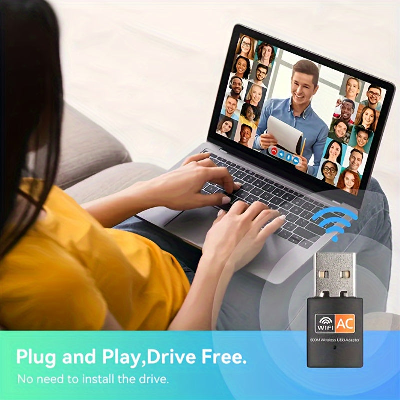 Adaptador WiFi USB de 600Mbps, Adaptador LAN sin varillas para Escritorio y Portátil con Windows 8/8.1/10/11 - ¡Dale capacidad WiFi e hotspoting móvil instantáneamente a tu computadora!