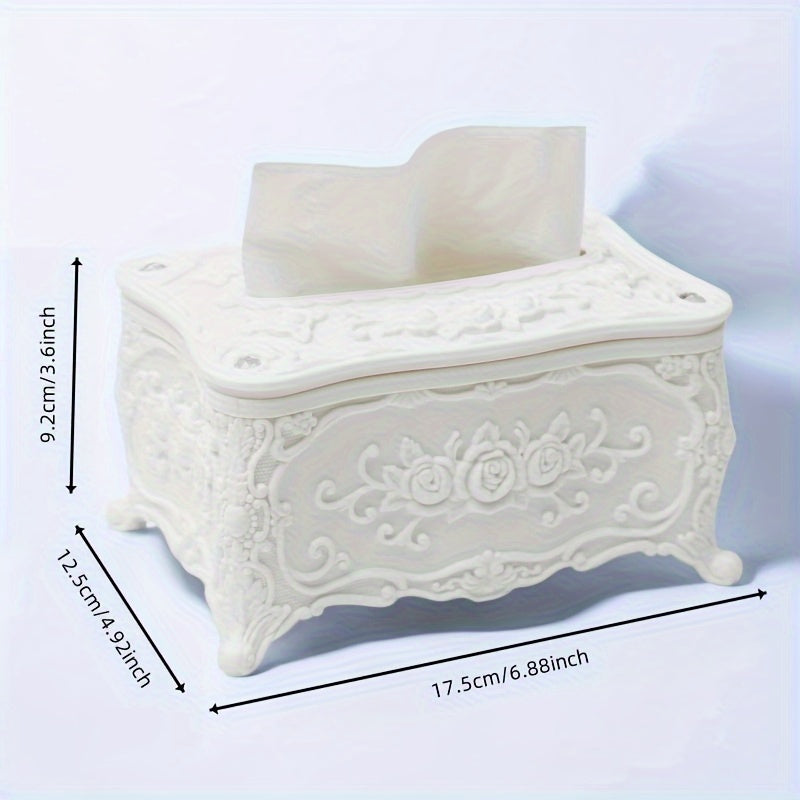 Soporte Elegante para Caja de Pañuelos con Patrón de Rosa Blanca - Dispensador de Servilletas de Plástico Cuadrado para Baño, Sala de Estar, Tocador y Uso en Hoteles