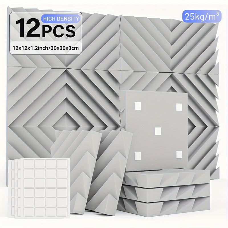 12 piezas de tablero aislante acústico ignífugo de alta densidad, con cinta adhesiva doble cara, diseño DIY libre, panel decorativo para paredes que reduce el ruido, ideal para estudios de grabación, oficinas y salas de juegos