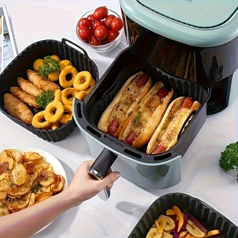 1 pieza, funda de silicona reutilizable negra para freidora de aire, cuadrada, duradera y fácil de limpiar, para cocinar de manera saludable, accesorio de cocina, accesorios para freidora de aire.