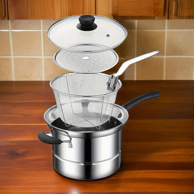 Set de Cocina SENBOWE de Acero Inoxidable - Freidora, Cesta de Vapor y Tapa con Asa para Cocinar, Freír y Vaporizar de Forma Versátil