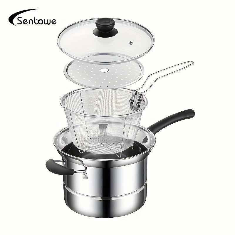 Set de Cocina SENBOWE de Acero Inoxidable - Freidora, Cesta de Vapor y Tapa con Asa para Cocinar, Freír y Vaporizar de Forma Versátil
