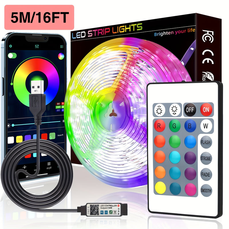 Tira de luces LED para habitación, 91.44-3048.0 cm con control por APP y control remoto IR de 24 teclas, múltiples modos dinámicos y funciones DIY, fácil de instalar, longitud ajustable, ideal para decoración de fiestas en casa, iluminación de escenario