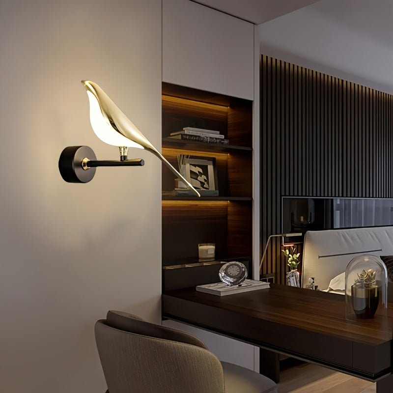 Lámpara de pared LED moderna, lámpara de pared regulable, lámpara de pared creativa con pájaro, ahorro de energía y durabilidad, instalación semi-englobada, adecuada para dormitorio, baño, cocina, luz de pasillo, luz de pasillo, etc., no requiere batería