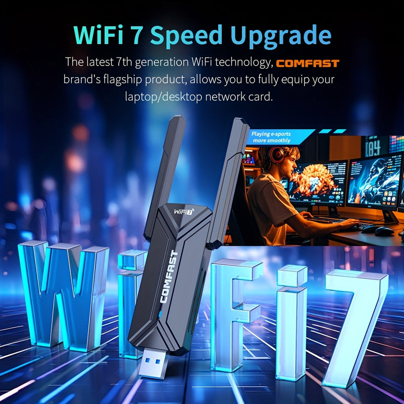 Adaptador WiFi 7 USB Comfast para Windows 10/11/Pro/Max, lector de tarjeta de red Ethernet, USB-A a Wi-Fi Dongle, Plug and Play, con control de aplicación, Voltaje ≤36V, Accesorio de Internet inalámbrico, Wi-Fi Dongle | Diseño negro elegante | Diseño dur