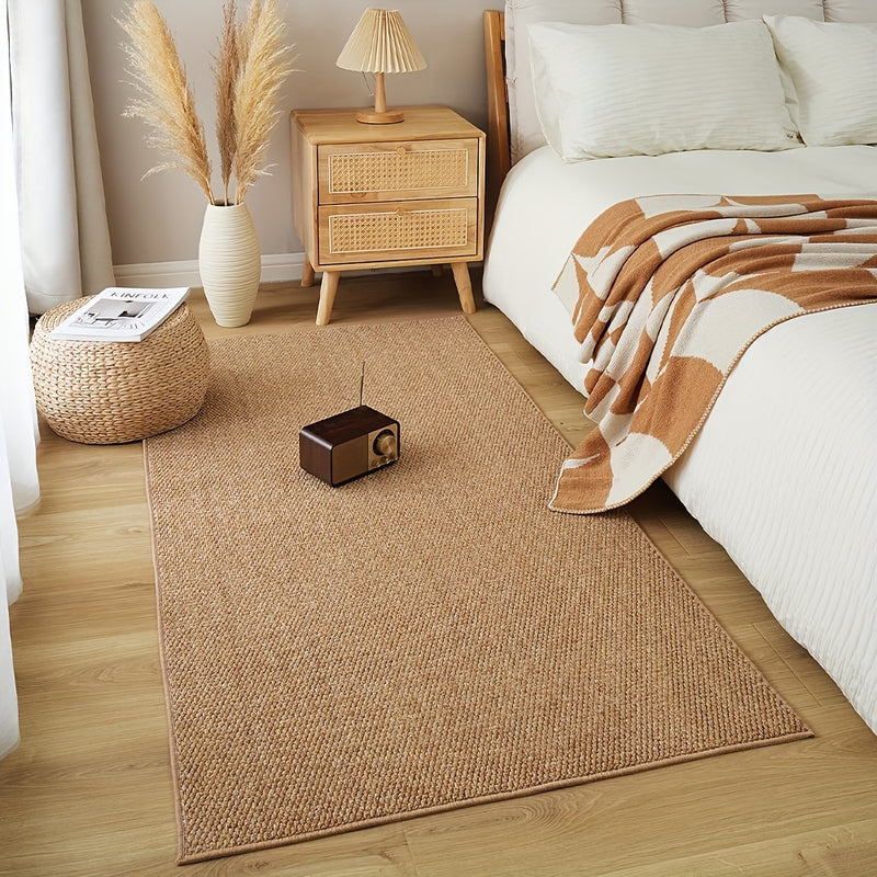 1 alfombra sólida marrón para dormitorio, duradera y fácil de limpiar, diseño de círculo de piña, alfombra simple para hogar, lavable con borde antideslizante, para dormitorio, balcón o terraza, tejida a mano en fibra de poliéster, 0.7 cm de grosor, 1200