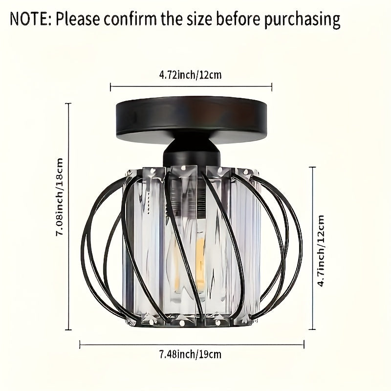 1 pieza de luz de techo semi-inclinada moderna, diseño de jaula de metal con paneles de vidrio, base de bombilla E26, cableado duro, acabado con aceite para sala de estar, pasillo, baño, cocina - bombilla no incluida, iluminación para techo
