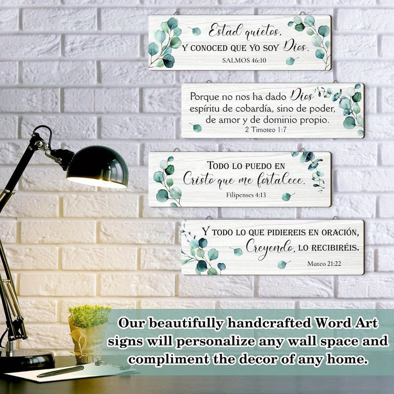4 piezas de decoración de pared con versos bíblicos en español, signo de madera cristiano con versos bíblicos, decoración de pared religiosa, arte de pared con versos bíblicos para hogar, oficina, granja, cocina.