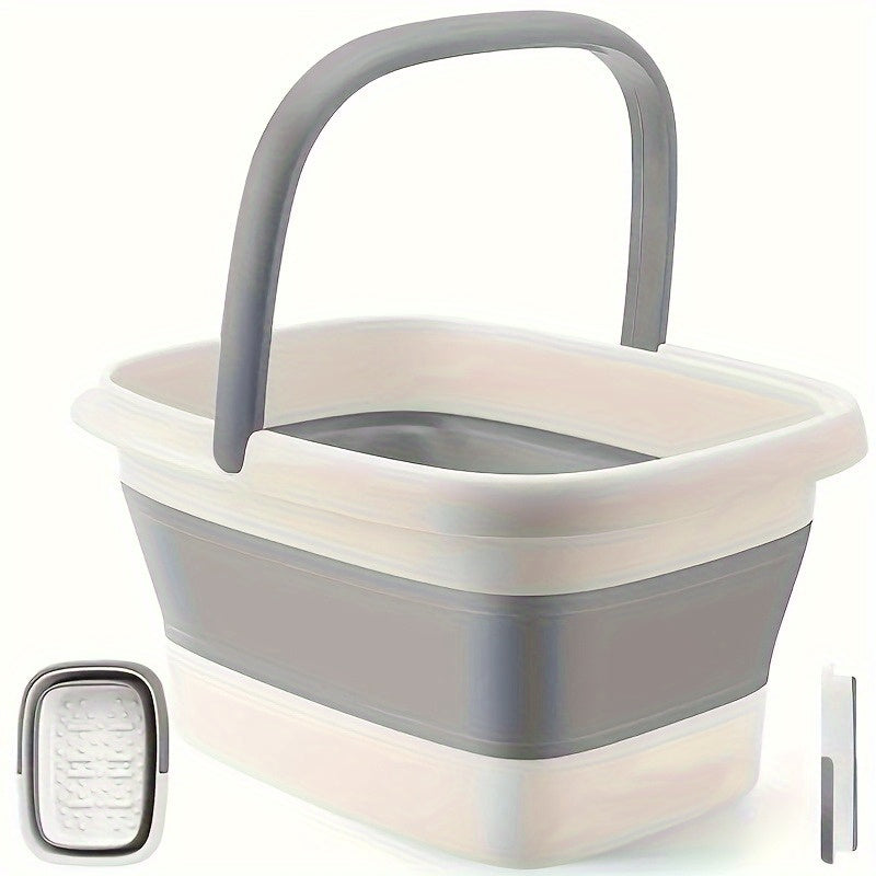 1 Bañera de pies plegable y cesta de ropa - Cubo de inmersión de pies de plástico duradero con mango ergonómico, inmersión de pies/manos portátil, diseño que ahorra espacio, versión de dos tonos, construcción robusta, forro texturizado, fácil de limpiar,