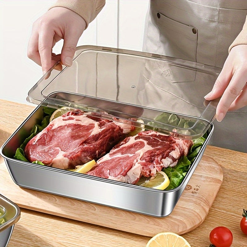 3/6 Recipiente de Almacenamiento de Comida Duradero en Acero Inoxidable - Hermético, Libre de BPA, Apto para Microondas y Refrigerador, Irrompible, Caja Rectangular Multifuncional con Tapa Abatible, Ideal para Nevera y Despensa