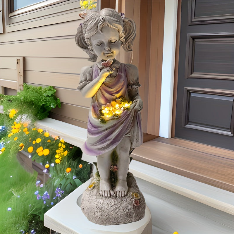 Elegante escultura solar con efecto luminoso para niñas - Estatua de jardín de resina, ideal para decoración al aire libre e interior, regalo perfecto para el Día de la Madre, San Valentín, Acción de Gracias, graduación, decoración del Día de la Madre |