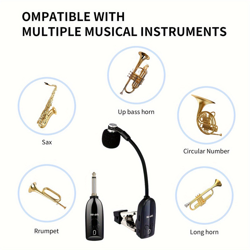 JYX Sistema de Micrófono sin varillas UHF de Alta Calidad Más Reciente, Micrófono para Saxofón con Receptor y Transmisor de Carga USB, Alcance de 160 Pies, Conectar-y-Jugar para Trompeta, Clarinete, Violonchelo, Tuba, Cuerno Francés, Alt