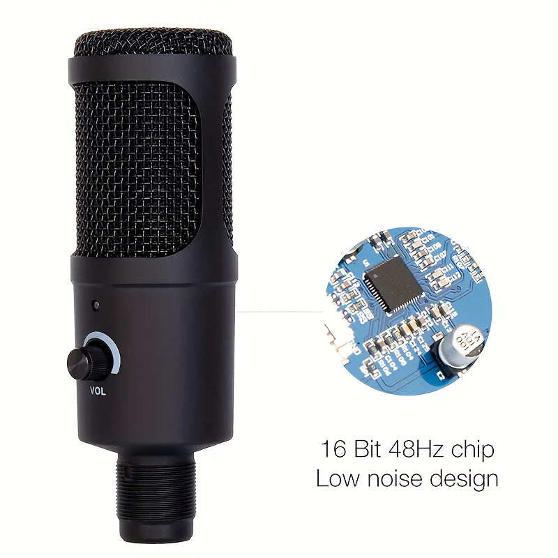 Micrófono de condensador USB con cable para computadoras y teléfonos, adecuado para karaoke, grabación, audiolibros y transmisión en vivo.