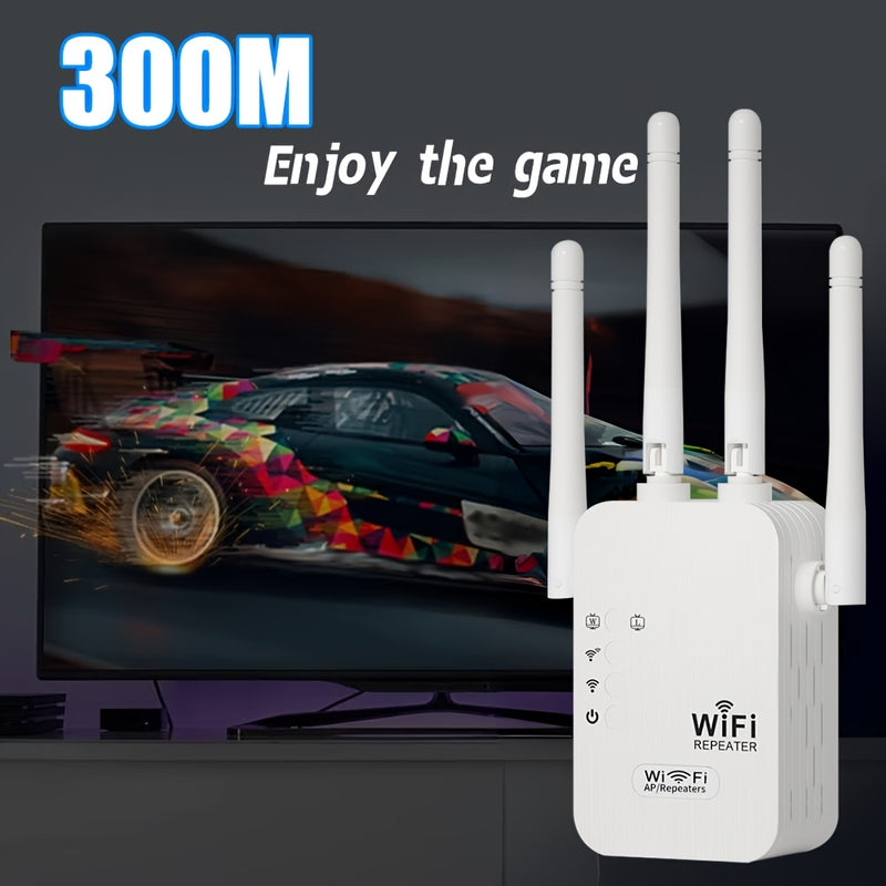 Amplificador de Wifi, Repetidor de Señal con Puerto Ethernet y 4 Antenas para Cobertura 360° hasta 10000 Pies Cuadrados, Compatible con Más de 35 Dispositivos, Configuración Rápida en un Solo Clic