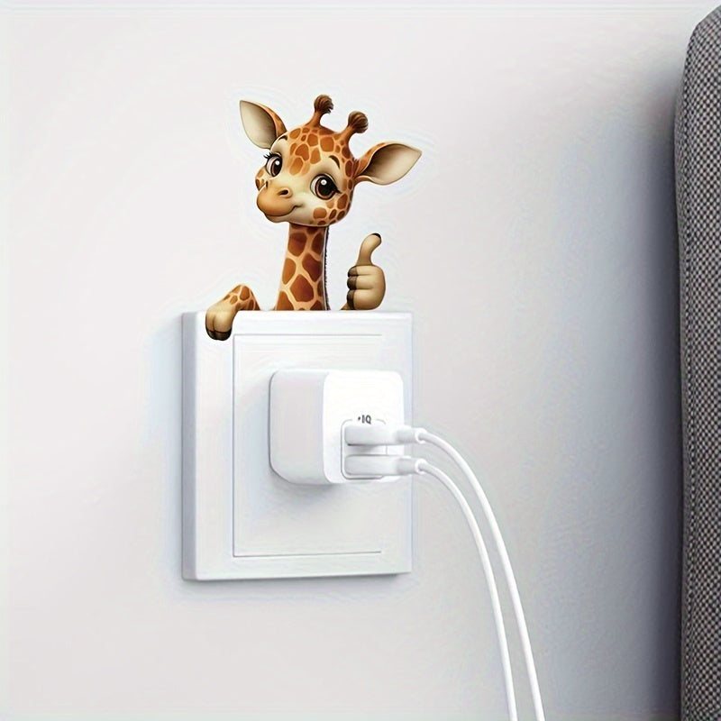 1pc Pegatina de Jirafa Linda para Interruptor, Divertida Calcomanía de Vinilo 3D, Adhesivo Autoadhesivo de PVC con Estampado Animal para Dormitorio y Baño, Fácil de Aplicar y Quitar, Decoración Estética para el Hogar