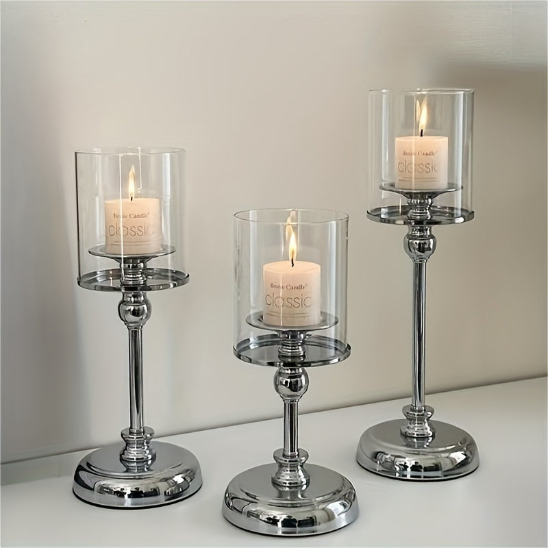Conjunto de 3 Piezas de Portavelas de Columna Dorada y Plateada - Tema de Ángel, Decoración de Mesa de Metal, Adecuado para el Hogar y Cafetería, Perfecto para Halloween, Navidad, Día de San Valentín