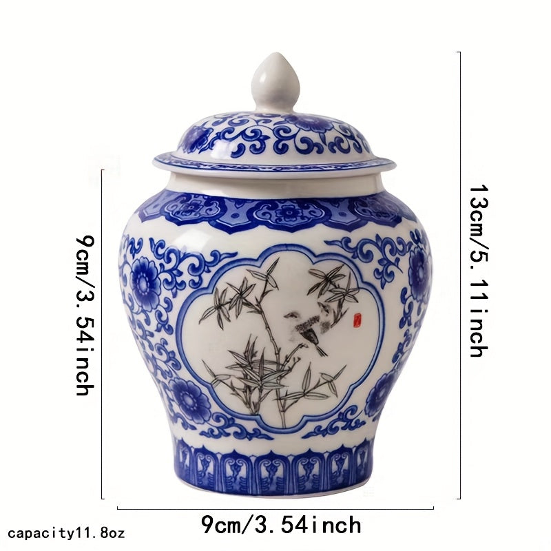 Tarro de porcelana sellado vintage azul y blanco, adorno decorativo, accesorios para juego de té, contenedor de hojas de té, tarro de cerámica resistente a la humedad