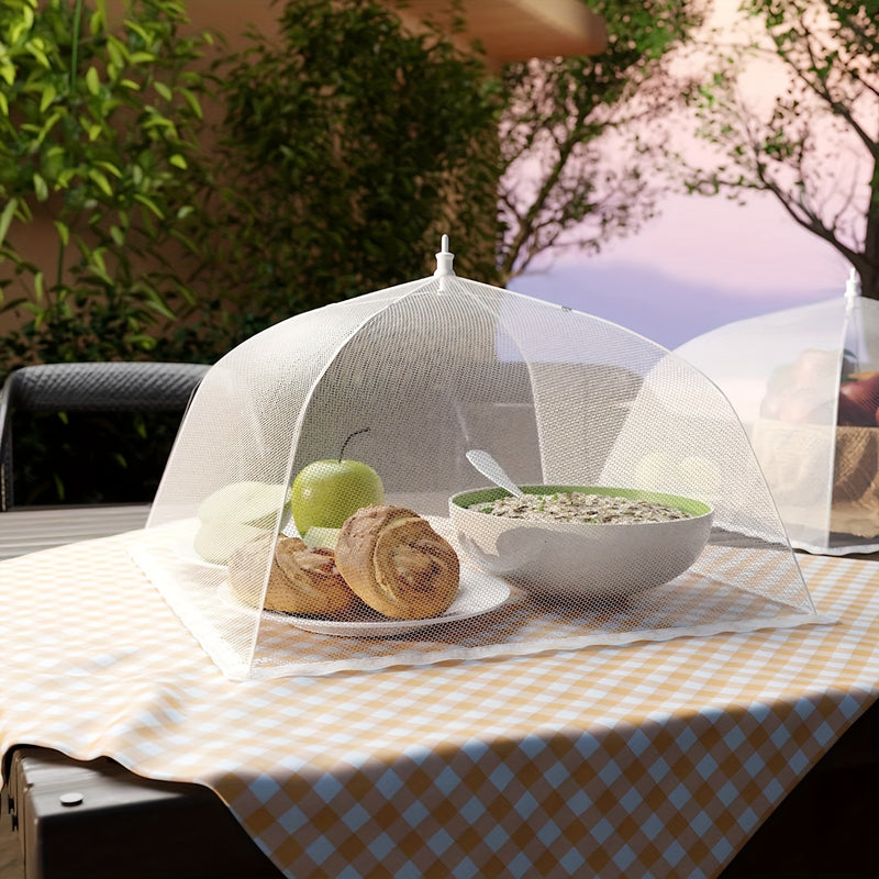 3pcs/6pcs Cubiertas Plegables Pop-Up para Alimentos - Mallas de Acero Plástico Reutilizables para Camping, BBQ y Picnics al Aire Libre - Antiinsectos, Seguras para Comida, Varios Tamaños (12.6”-18.5”), Blancas, Esenciales para Barbacoa, Protección Funcio