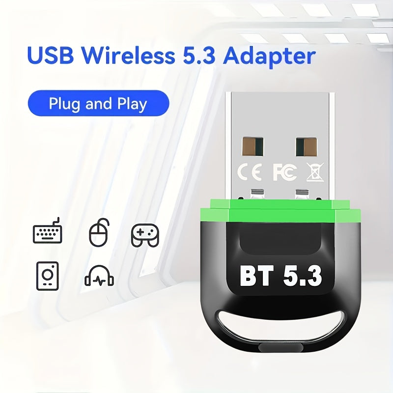 Adaptador inalámbrico USB BT 5.3 - Compatible con PC, auriculares, teclado, ratón y altavoces - No se necesita batería, función inalámbrica instantánea para Windows 11/10/8.1, compatibilidad automática con dispositivos 5.3/5.2/5.1/5.0/4.2/4.1/4.0, conect
