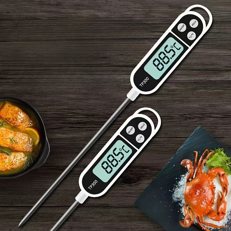 1pc Termómetro Digital TP300 - Termómetro de Cocina de Alta Precisión con Sonda de Acero Inoxidable, Calibración Automática, Adecuado para Aceite, Agua, Carne - Sonda Precisa para Asar, Hornear y BBQ - Pantalla LCD, Lecturas Instantáneas - Regalo de Coci