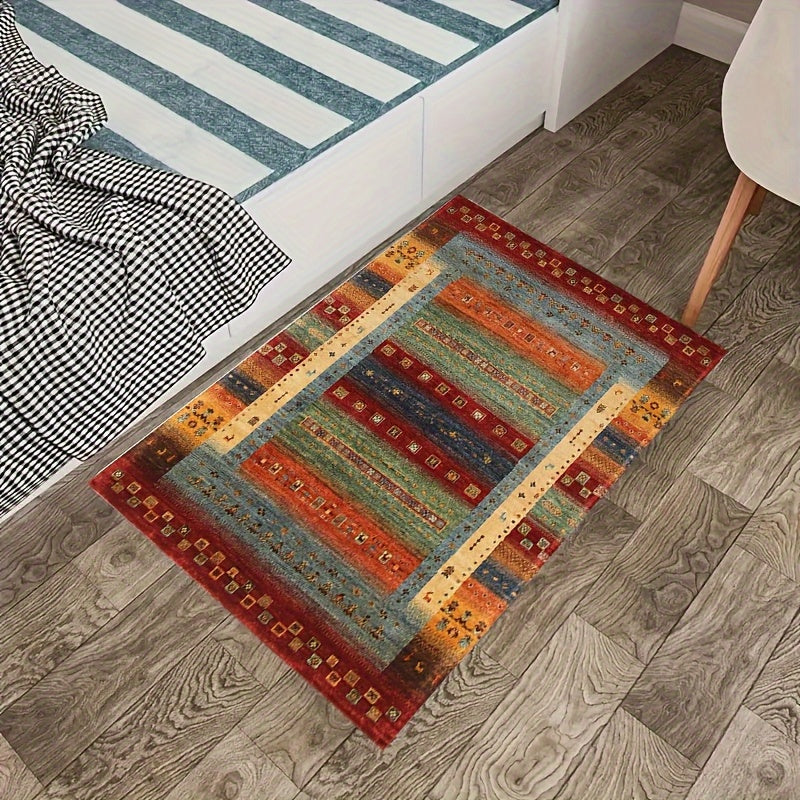 1 pieza de felpudo estilo bohemio con diseño étnico, antideslizante y rectangular, suave y lavable en máquina, fibra de poliéster, adecuado para sala de estar, dormitorio y entrada