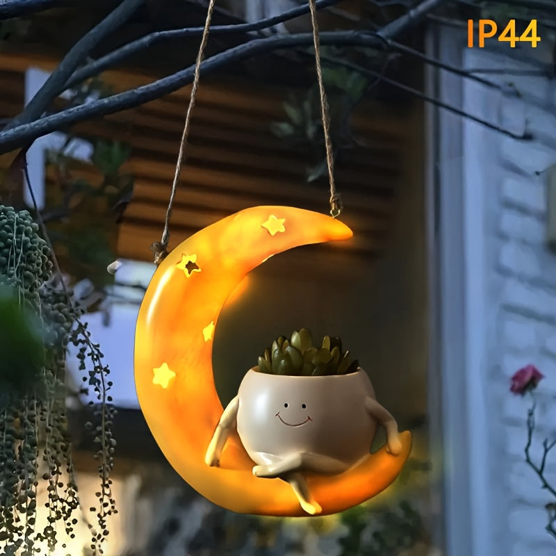 Maceta colgante solar de resina con agujero de drenaje, 1 unidad, ideal para jardín, patio o pasillo, regalo perfecto para Halloween, Navidad y San Valentín