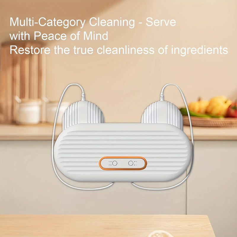 Lavadora de alimentos de doble compartimento USB, limpiadora de cocina portátil para carne y verduras, diseño de montaje en pared/escritorio, hoja giratoria de 360°, dispositivo de limpieza eficiente para uso doméstico, limpiadora de verduras.