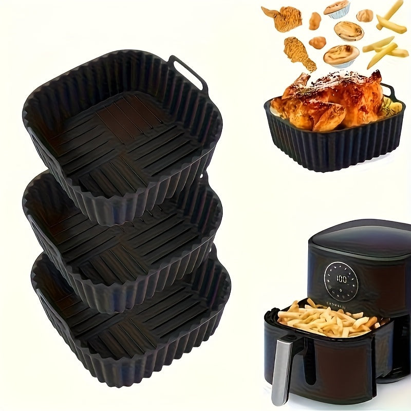 1 pieza, funda de silicona reutilizable negra para freidora de aire, cuadrada, duradera y fácil de limpiar, para cocinar de manera saludable, accesorio de cocina, accesorios para freidora de aire.